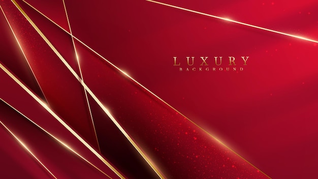 Red luxury background with gold line decoration and glitter light effect.