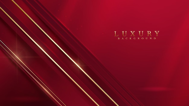 Sfondo rosso lusso con decoro linea oro ed effetto luce glitter