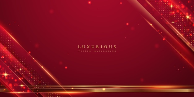 Vector red luxury background with gold line decoration and glitter light effect