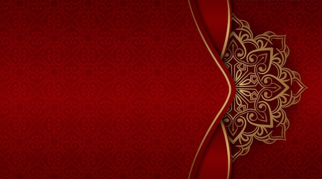 Red luxury background with gold mandala ornament