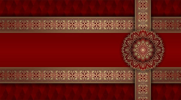 Red luxury background with gold mandala ornament