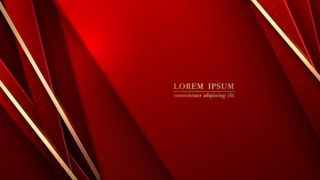 Red luxury background with golden line diagonal line element and glitter light effect decoration