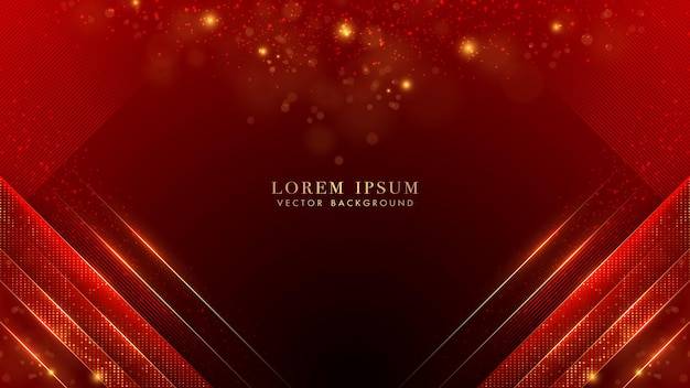 Vector red luxury background with golden lines red lines stripes shine dots effect and bokeh decoration