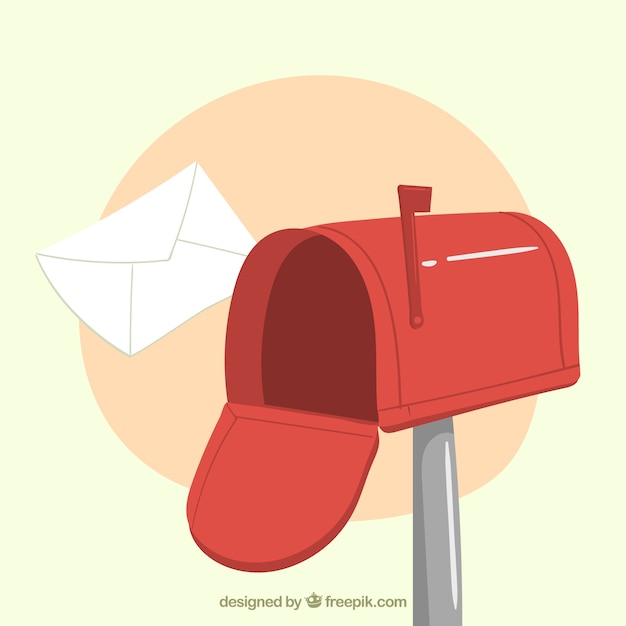 Red mailbox background with hand drawn envelope