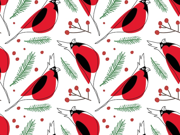 Red male northern cardinal seamless pattern red bird with crested hand drawn cute bird