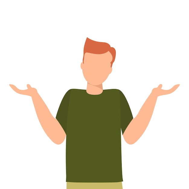 Red man shrugs. i don't know. oops. vector illustration