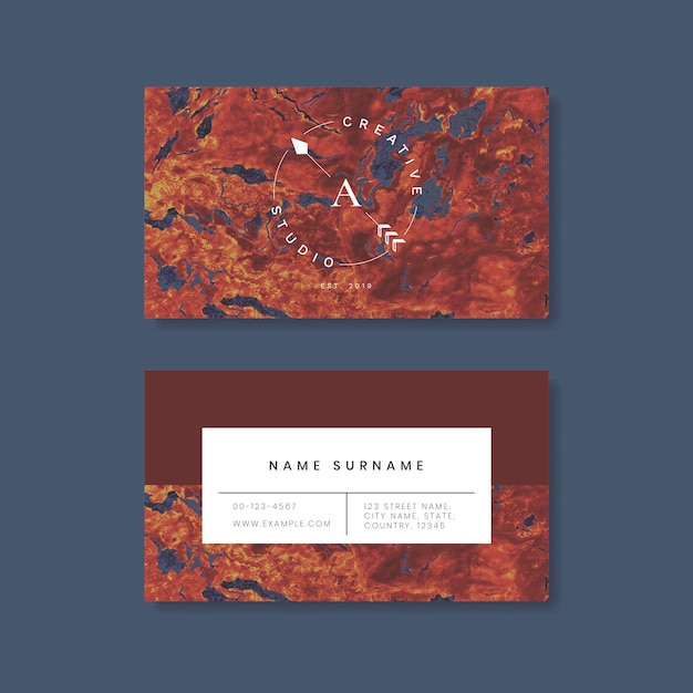 Red marble business card design vector