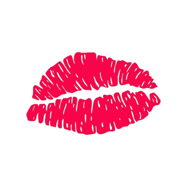 Red mark kisses lipstik pink mouth Hand drawn shape beauty sexy silhouette isolated on white