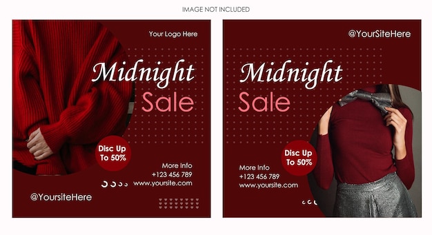 Red Maroon Simple Elegant Modern Fashion Midnight Sale Шаблон поста в Instagram с фото