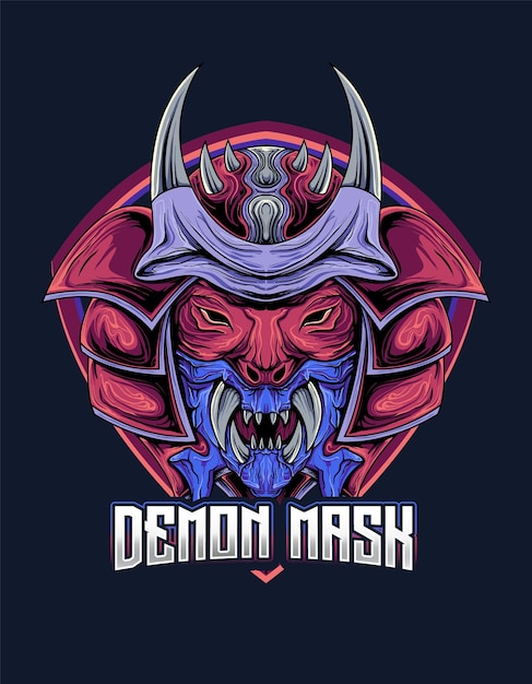 Иллюстрация черепа демона в красной маске для векторного дизайна логотипа киберспорта