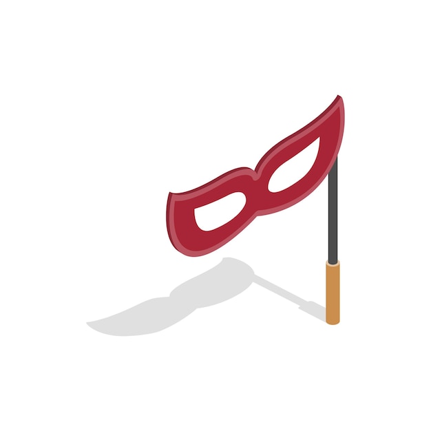 Vector red mask on a stick icon in isometric 3d style on a white background