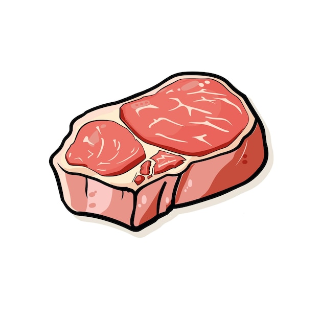 Il disegno dell'icona vettoriale piatta dell'illustrazione dei cartoni animati della bistecca di carne rossa