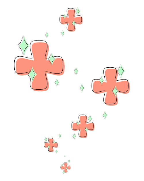 Red medical crosses soar in the air. Healing and restoration of health in vector white background