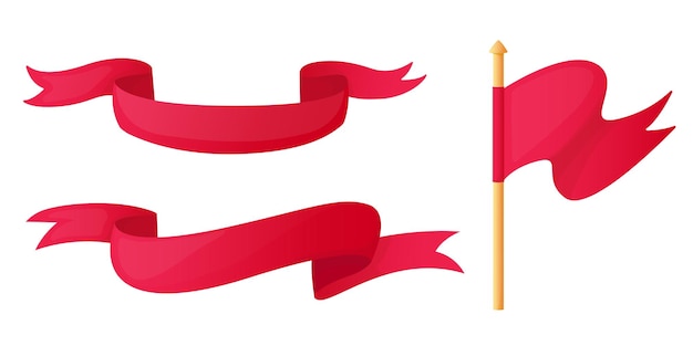 Vector red medieval banner flag in cartoon style game interface