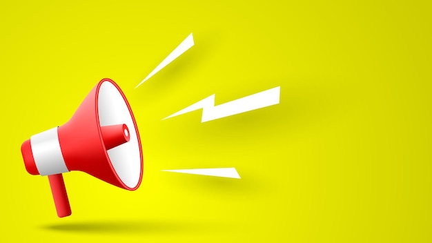Red megaphone on yellow background Vector illustration