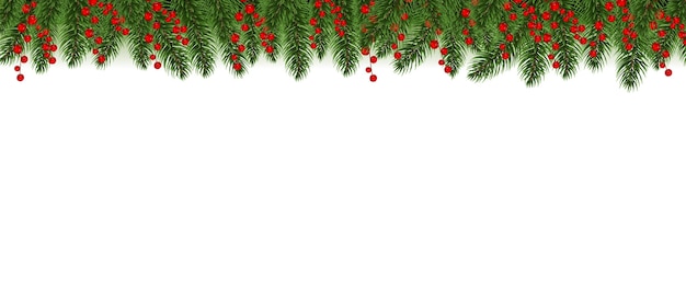 Vector red merry christmas border met holly berry witte achtergrond