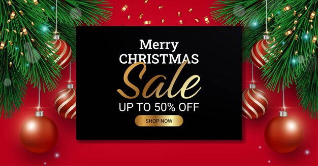 Red merry christmas sale banner design template