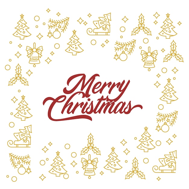 Red Merry Christmas with Gold Ornaments Background