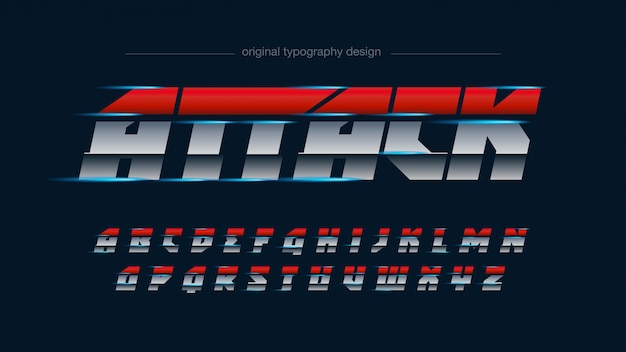 Vector red metal chrome typography