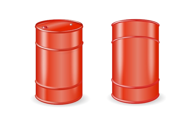 Red metal oil fuel gasoline barrel isolated design template of packaging for mockup vector