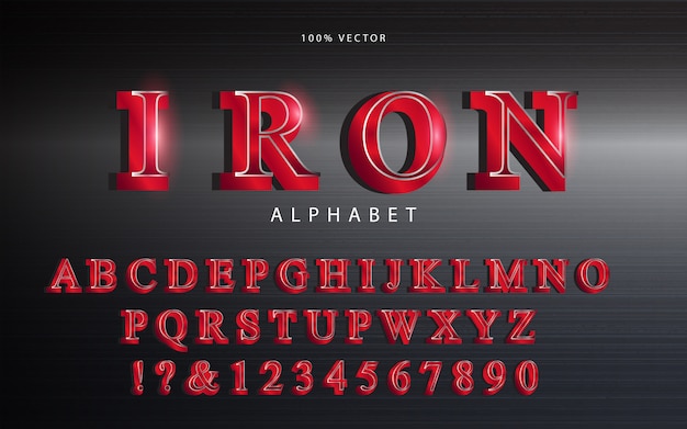 Red metallic alphabet font