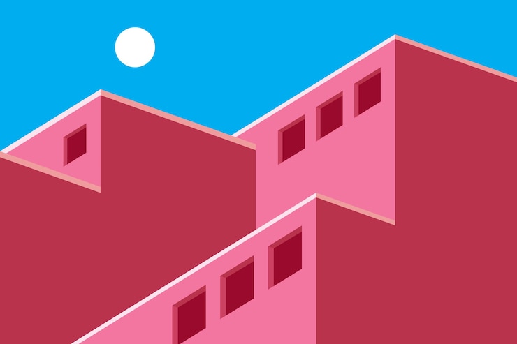 Vector red minimal architectural illustration design