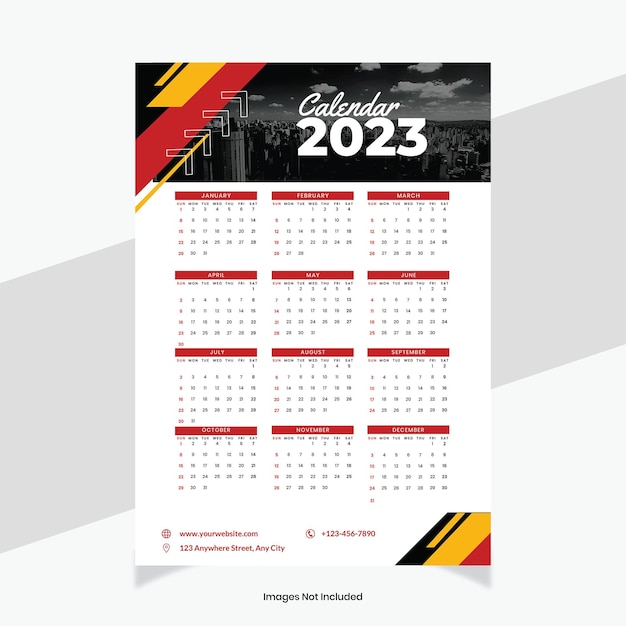 Шаблон красного современного делового календаря 2023