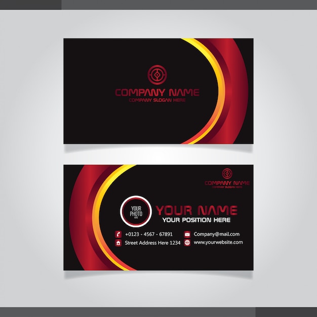 Red modern business card vector template.