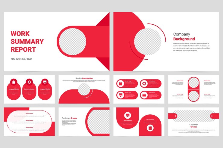 Vector red modern business company promotional presentation slide presentation template
