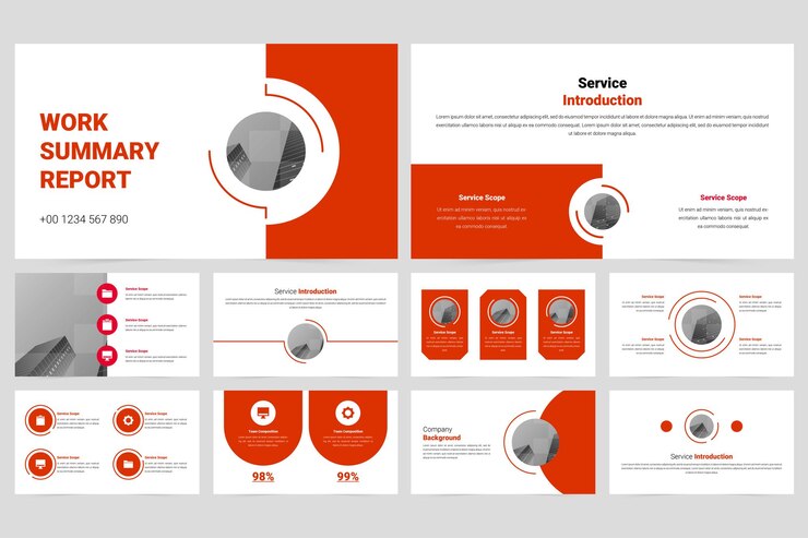 Vector red modern business work report slide presentation template