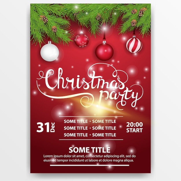 Red, modern Christmas poster with Christmas tree