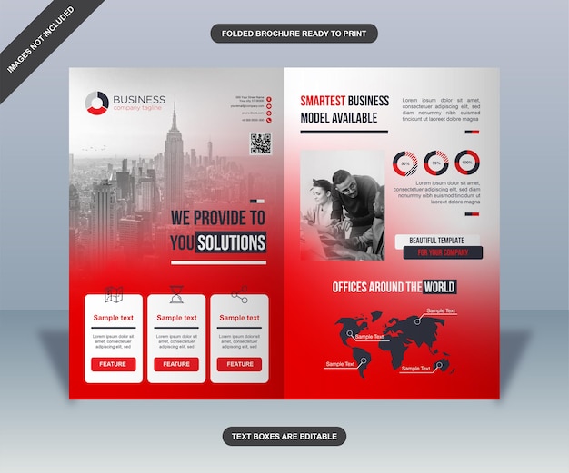 Red modern folded business brochure template