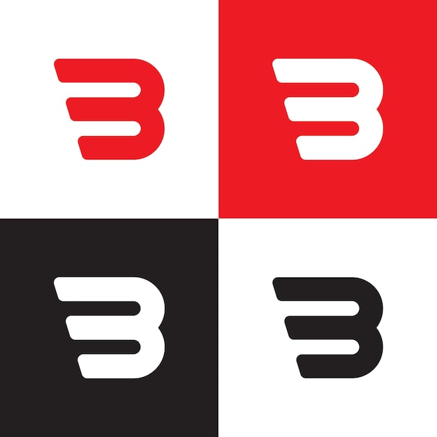 Red Modern Monogram B and Number 3 Logo