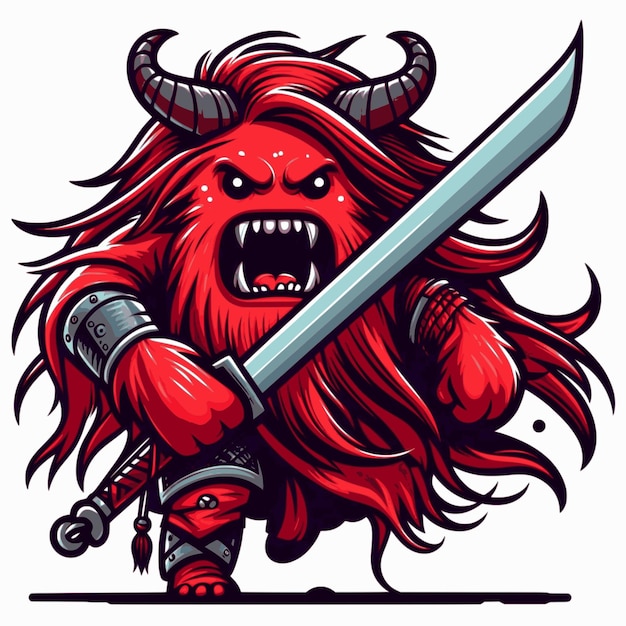 red monster long haired with sword