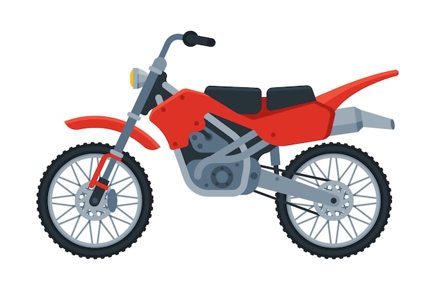 Red Motorcycle Motor Vehicle Transport Side View Flat Vector Illustration