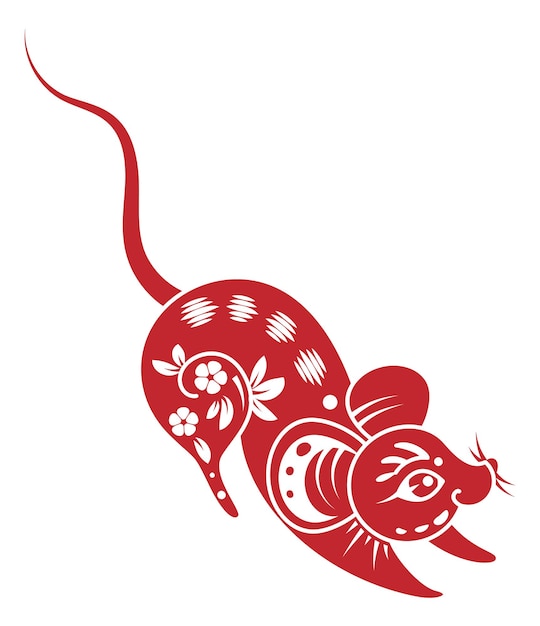 Vector red mouse silhouette with floral pattern decorative shape isolated on white background