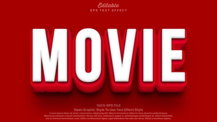 Vector red movie vector 3d editable text effect template