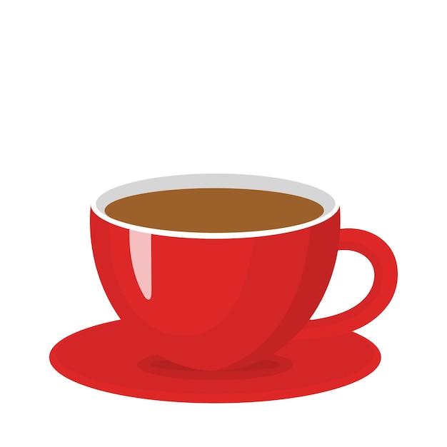 red mug with coffee and saucer on white background