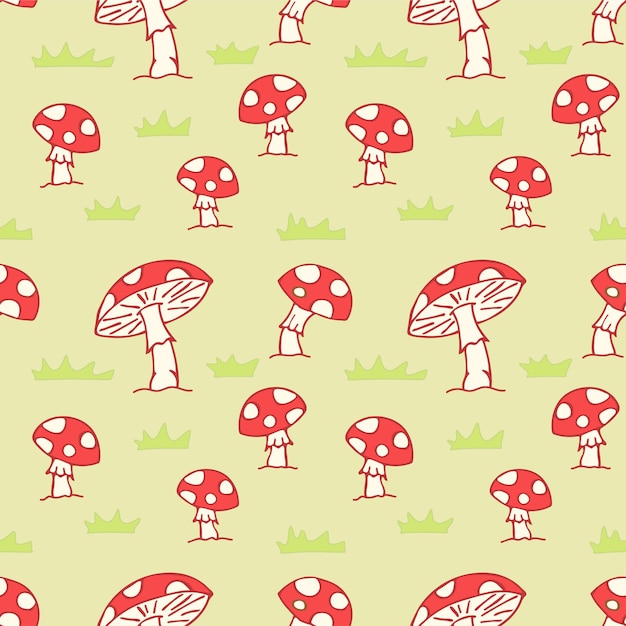 잔디 필드 원활한 패턴 균류 배경에서 빨간 버섯 비행 amanita