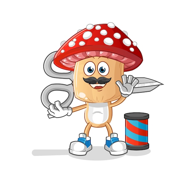 Red mushroom head cartoon barber cartoon mascot vector