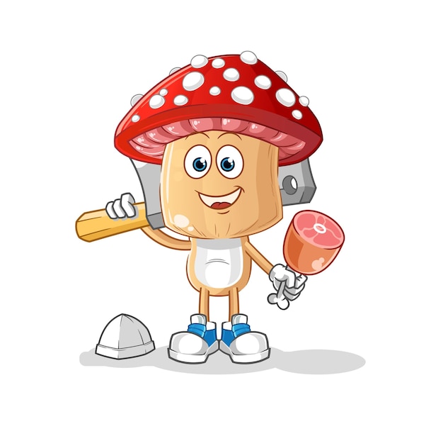 Vector red mushroom head cartoon butcher illustration character vector