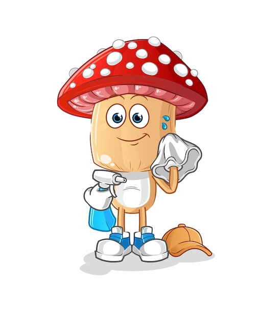 Red mushroom head cartoon cleaner vector cartoon character