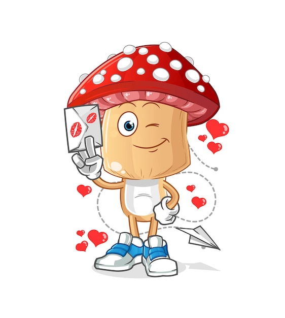 Red mushroom head cartoon hold love letter illustration character vector