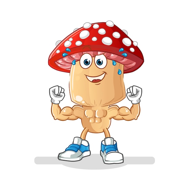 Red mushroom head cartoon muscular cartoon mascot vector