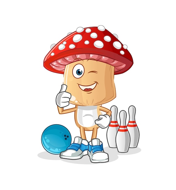 Red mushroom head cartoon play bowling illustration character vector