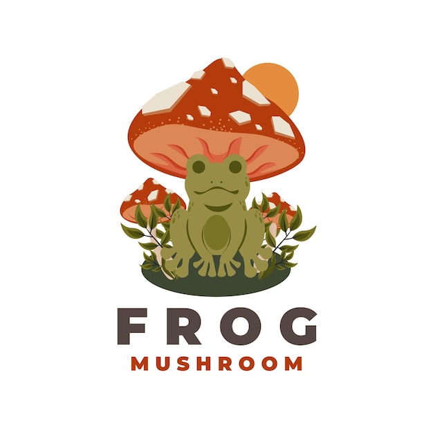 Red Mushroom Vector Illustration Logo With Frog