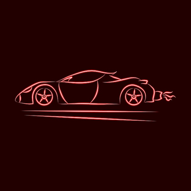 Vector red neon car on a black background