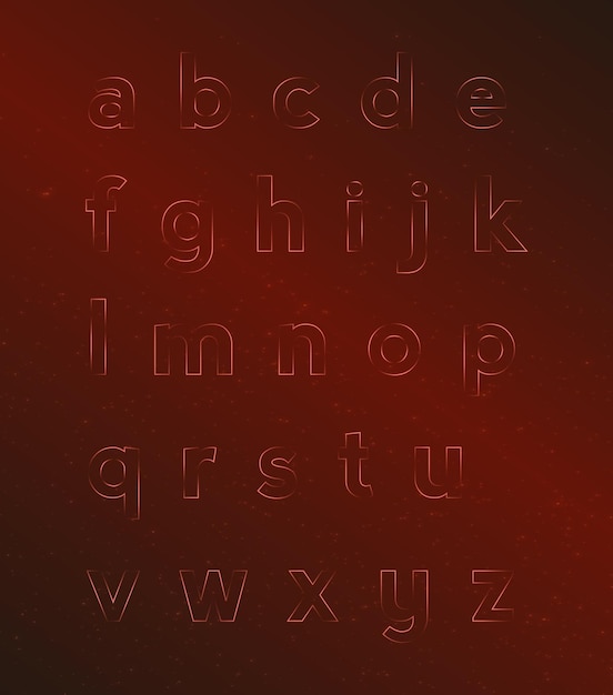 Red neon light lower case character set with reddish austro background