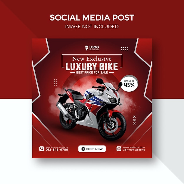 Vector red new motorcycle social media instagram post template design