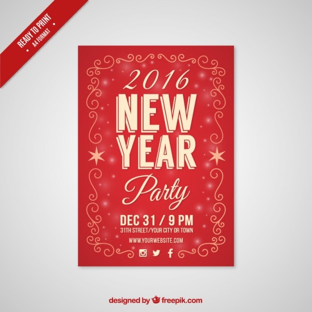 Vector red new year party flyer 2016